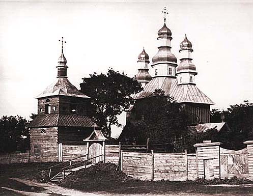 Деревянная Вознесенская церковь на Кудрявце, действовавшая в 1718-1879 годах.